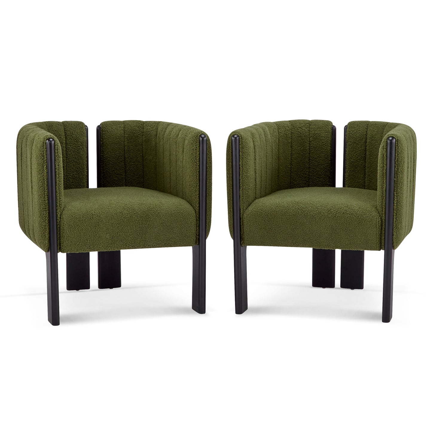 Dining Chairs Set of 2, Modern Stylish Seating with Black Rubber Wood Frame and Olive Green Boucle Fabric, 225lbs Capacity, for Dining Area, Living Space