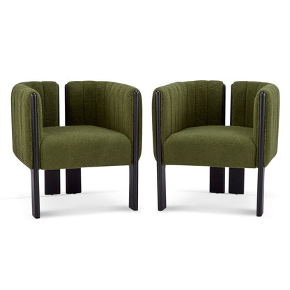 Dining Chairs Set of 2, Modern Stylish Seating with Black Rubber Wood Frame and Olive Green Boucle Fabric, 225lbs Capacity, for Dining Area, Living Space
