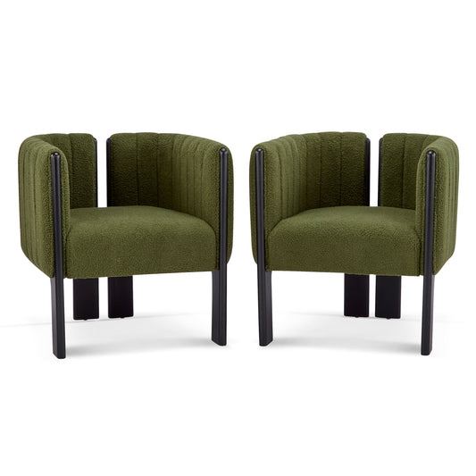 Dining Chairs Set of 2, Modern Stylish Seating with Black Rubber Wood Frame and Olive Green Boucle Fabric, 225lbs Capacity, for Dining Area, Living Space