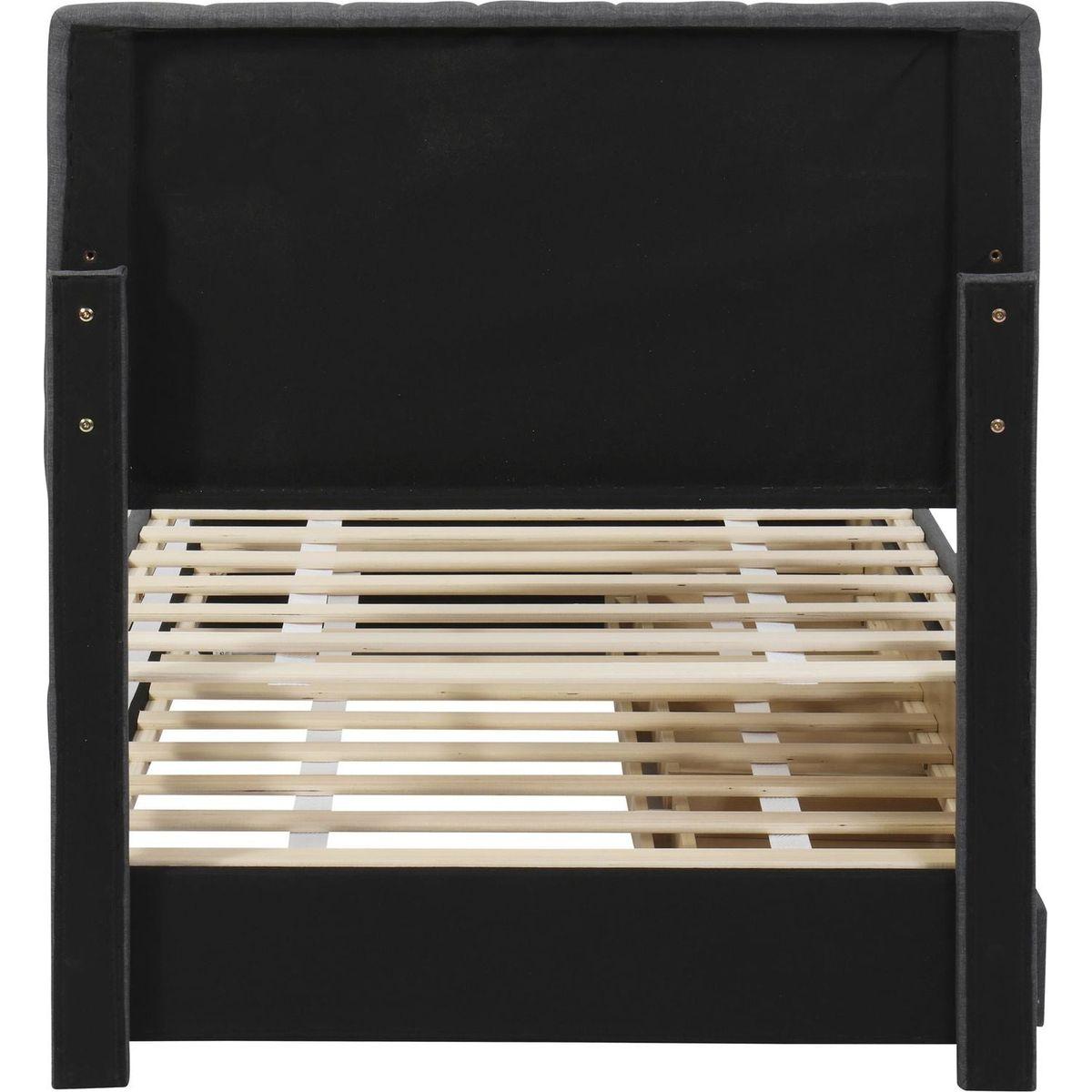 Twin Size Upholstered Platform Bed with Trundle and 3 Drawers, Linen Fabric, Gray