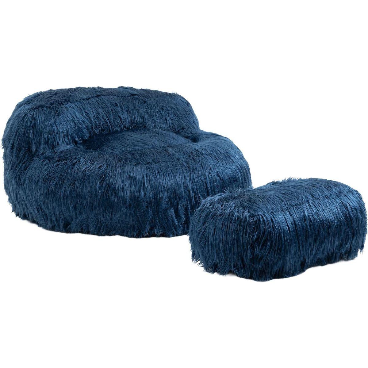 Bean Bag Chair Faux fur Lazy Sofa /Footstool Durable Comfort Lounger High Back Bean Bag Chair Couch for Adults and Kids, Indoor