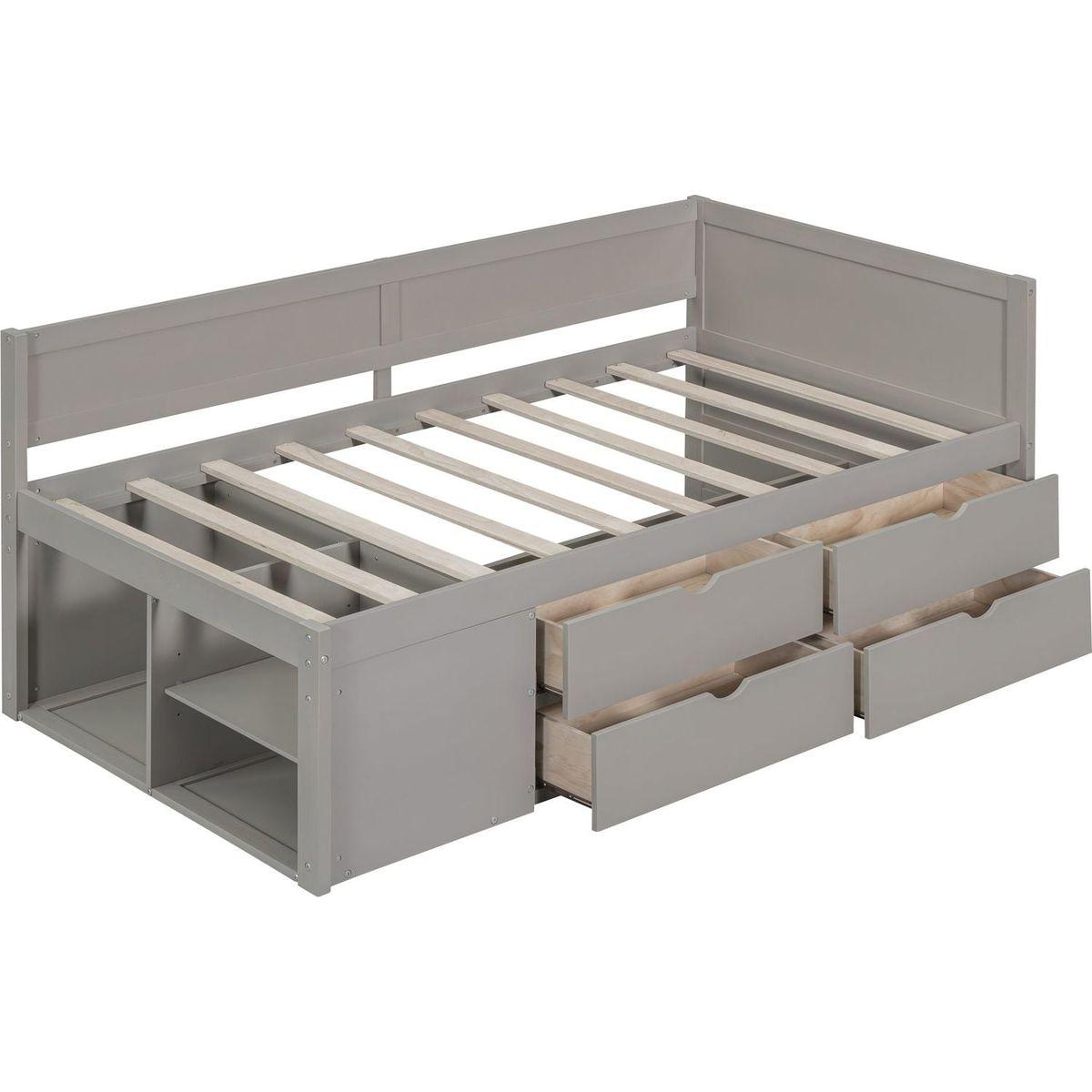 Twin Size Daybed with Drawers and Shelves, Gray
