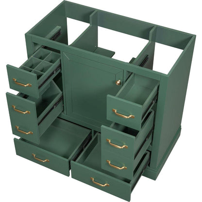 36" Bathroom Vanity without Sink, Cabinet Base Only, Six Drawers, Multi-Functional Drawer Divider, Adjustable Shelf, Green