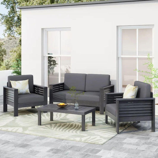 Acacia Wood Outdoor Loveseat and Coffee Table Set with Cushions, Dark Gray
