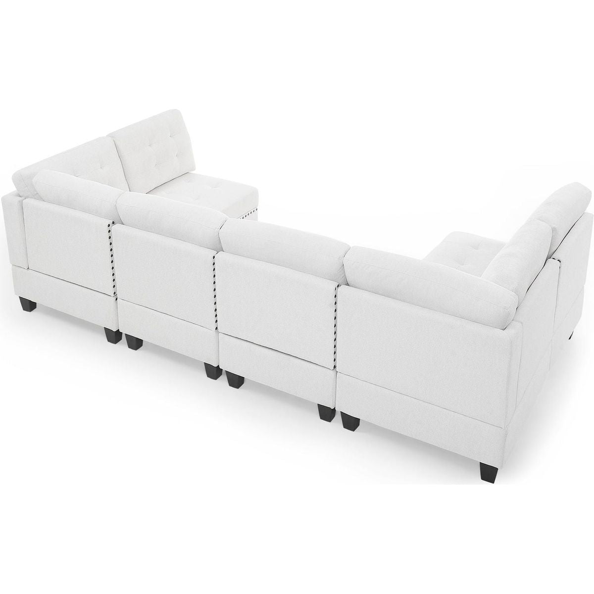 U shape Modular Sectional Sofa,DIY Combination,includes Four Single Chair and Two Corner,Ivory Chenille