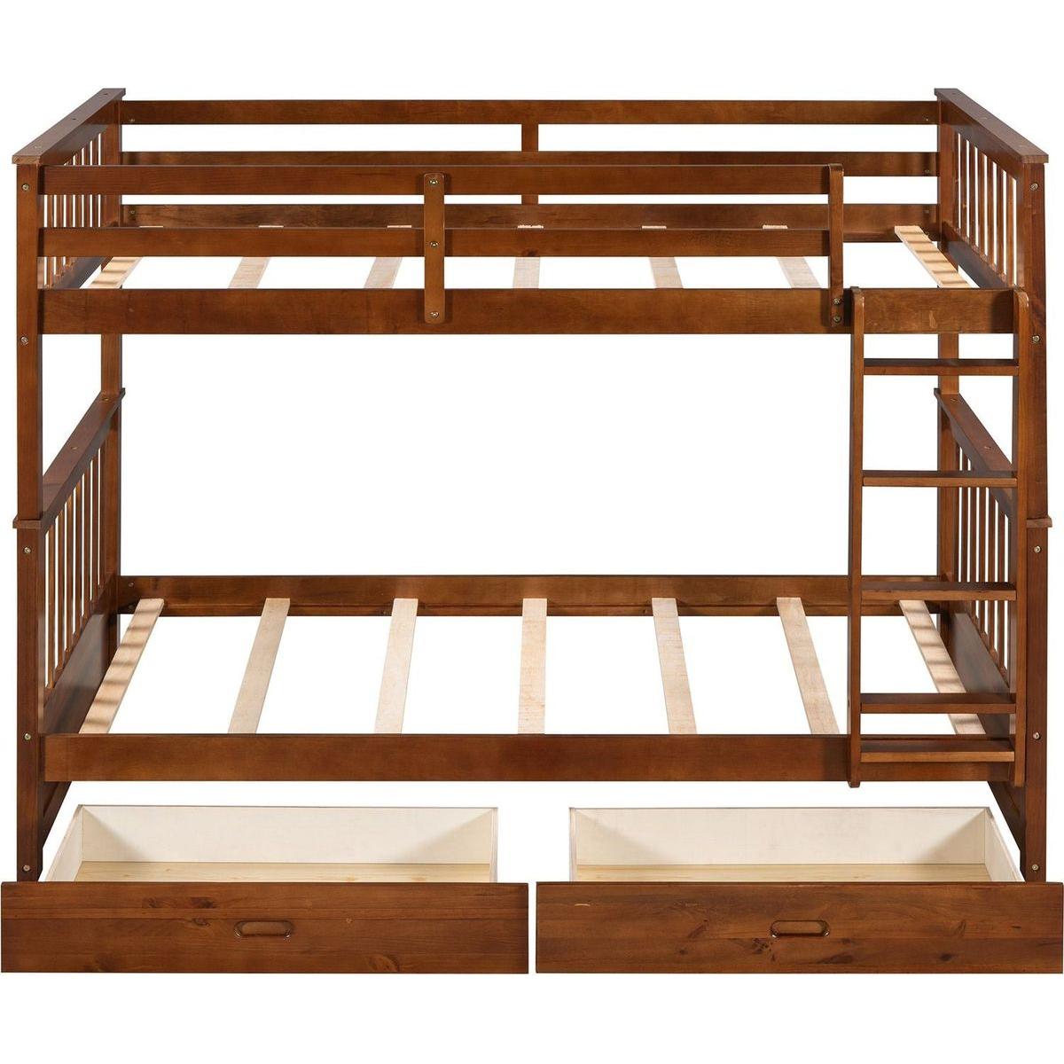 Twin-Over-Twin Bunk Bed with Ladders and Two Storage Drawers (Walnut)