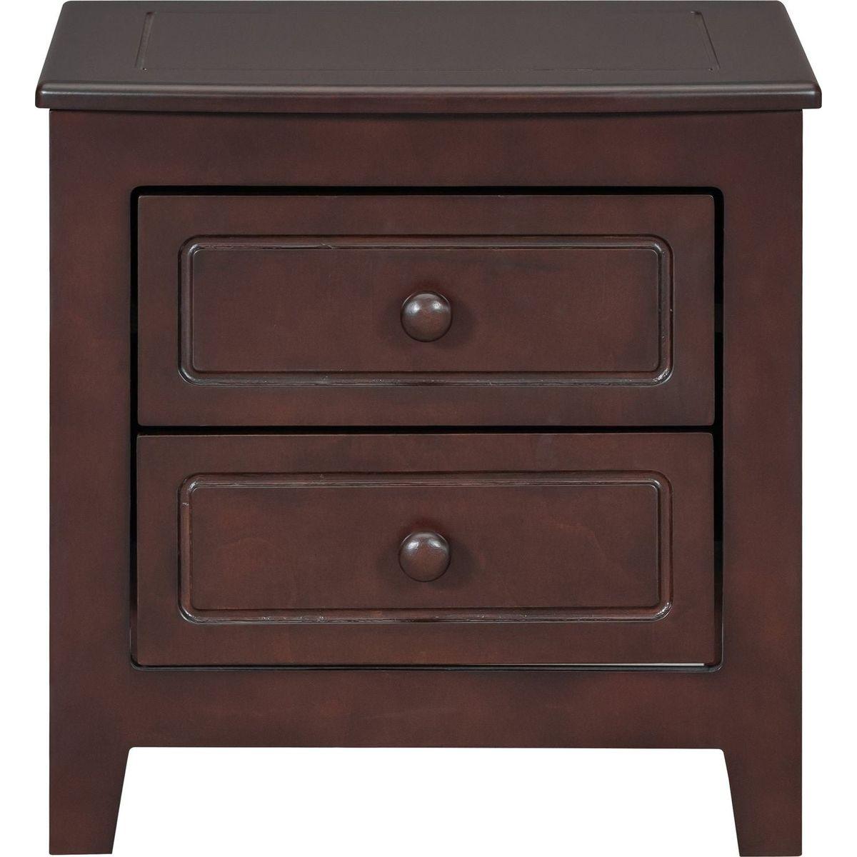 3-Pieces Bedroom Sets,Queen Size Wood Platform Bed and Two Nightstands-Dark Walnut