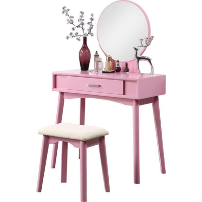 Maly Contemporary Wood Vanity and Stool Set, Pink