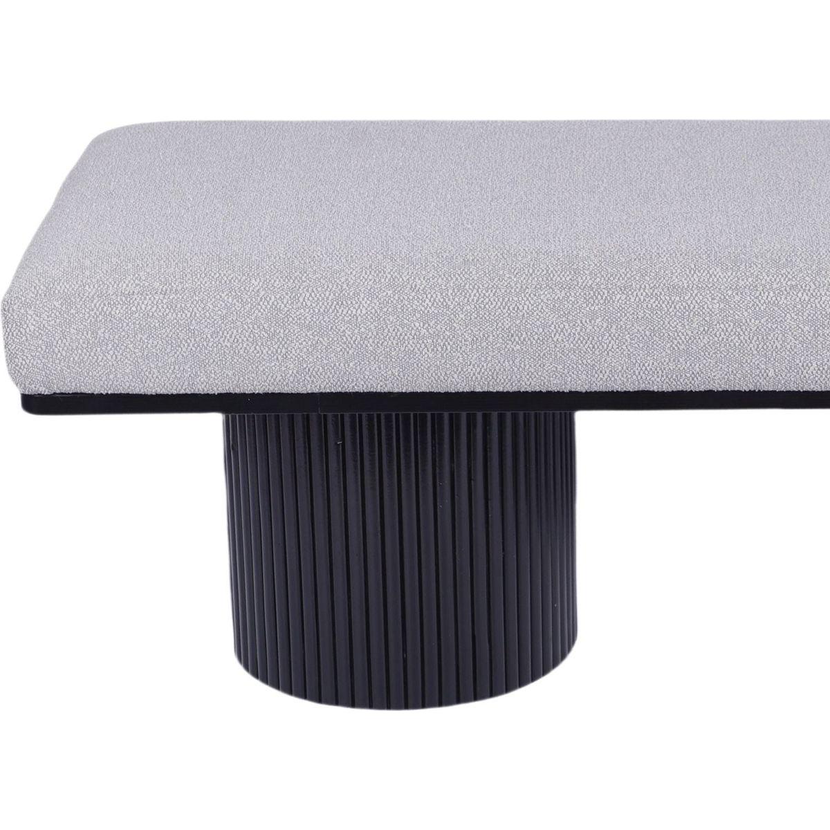 Upholstered Bench with Black Chunky Legs Light Grey Boucle Fabric Contemporary Style Bed-end Bench for Bedroom Living Room