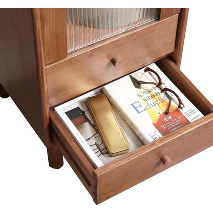 Storage Cabinet for Living Room - Free-Standing Corner Cabinets Storage Table with Vintage Glass Door,2 Shelves,2 Drawers & Brass Handle for Entryway Kitchen Hallway TV Stand, 37.4"H (Walnut)