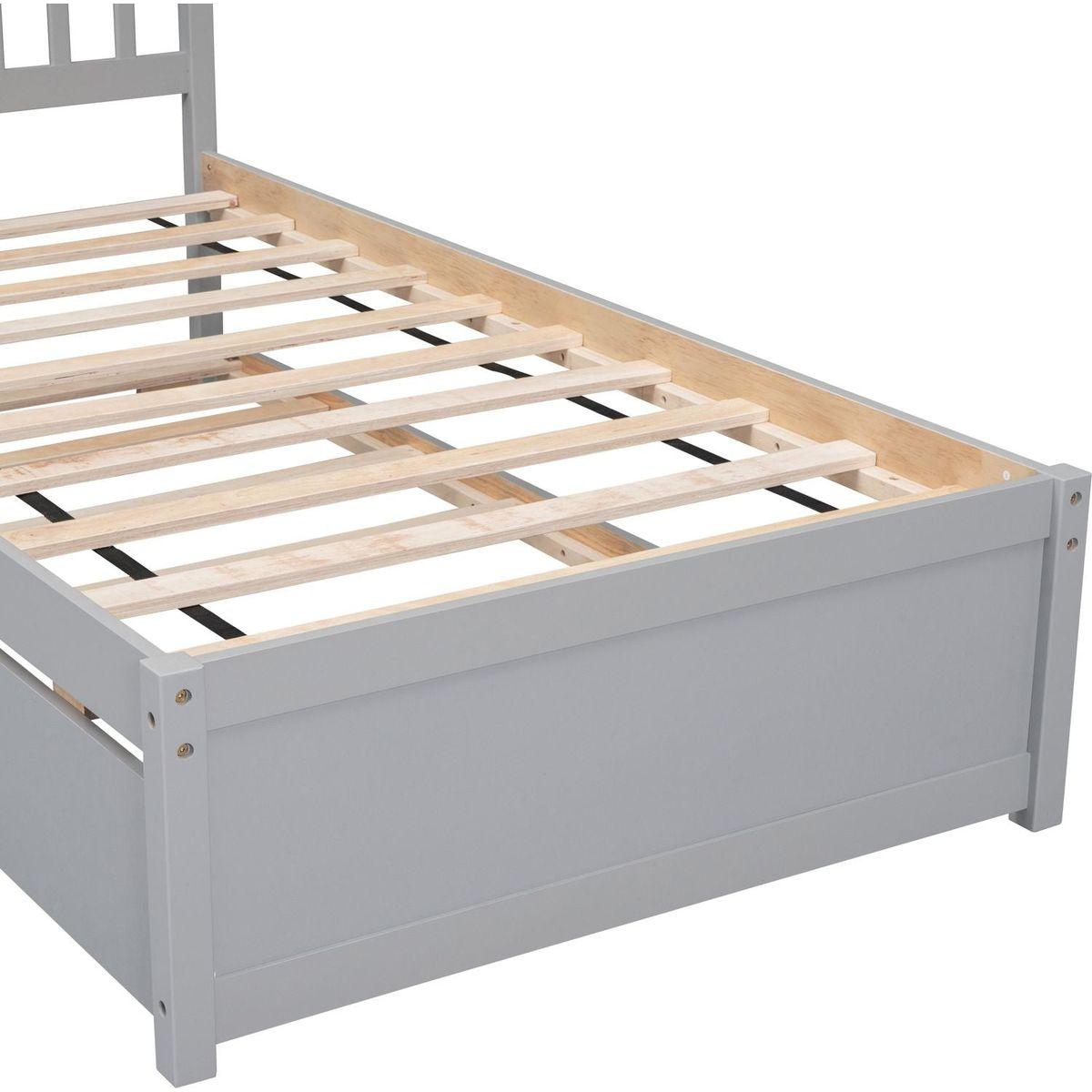 Modern Design Wooden Twin Size Platform Bed Frame with Trundle for Grey Color