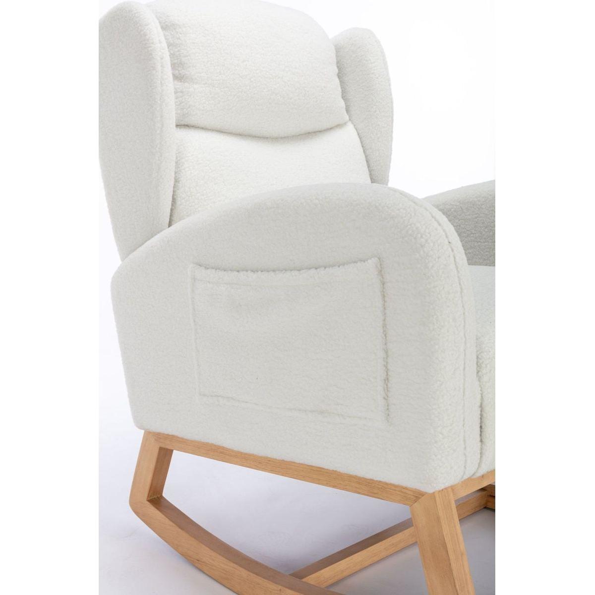 Teddy Fabric Rocking Chair With Packet Wood Legs,Ivory