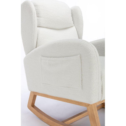 Teddy Fabric Rocking Chair With Packet Wood Legs,Ivory