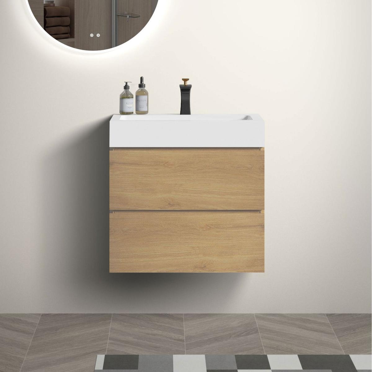 U040-Alice24-106 Alice 24" Natural Oak Bathroom Vanity with Sink, Large Storage Wall Mounted Floating Bathroom Vanity for Modern Bathroom, Pre-assembled - Streamdale Furniture