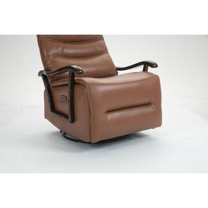 Swivel Rocker Recliner Power Glider Chair with Solid Wood Armrests - Extra Wide Reclining Sofa Chair Upholstered Faux Leather Living Room Single Sofa 350 lbs