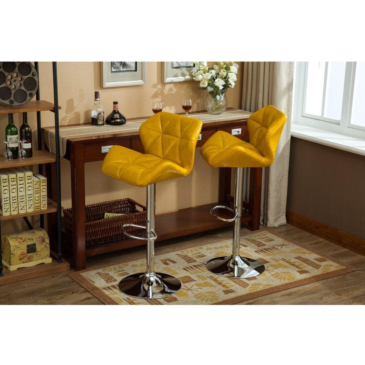 Glasgow Contemporary Tufted Adjustable Height Hidraulic Bar Stools, Set of 2, Yellow