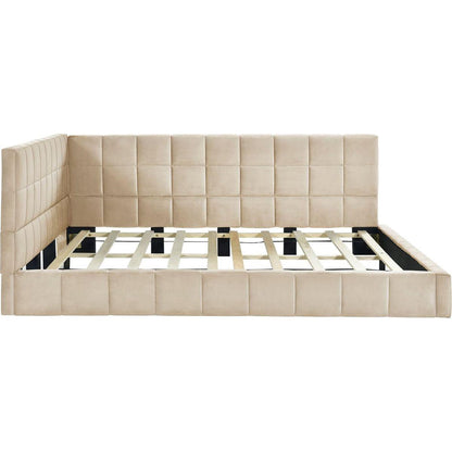 Full Size Upholstered Daybed/Sofa Bed Frame-Beige, Velvet