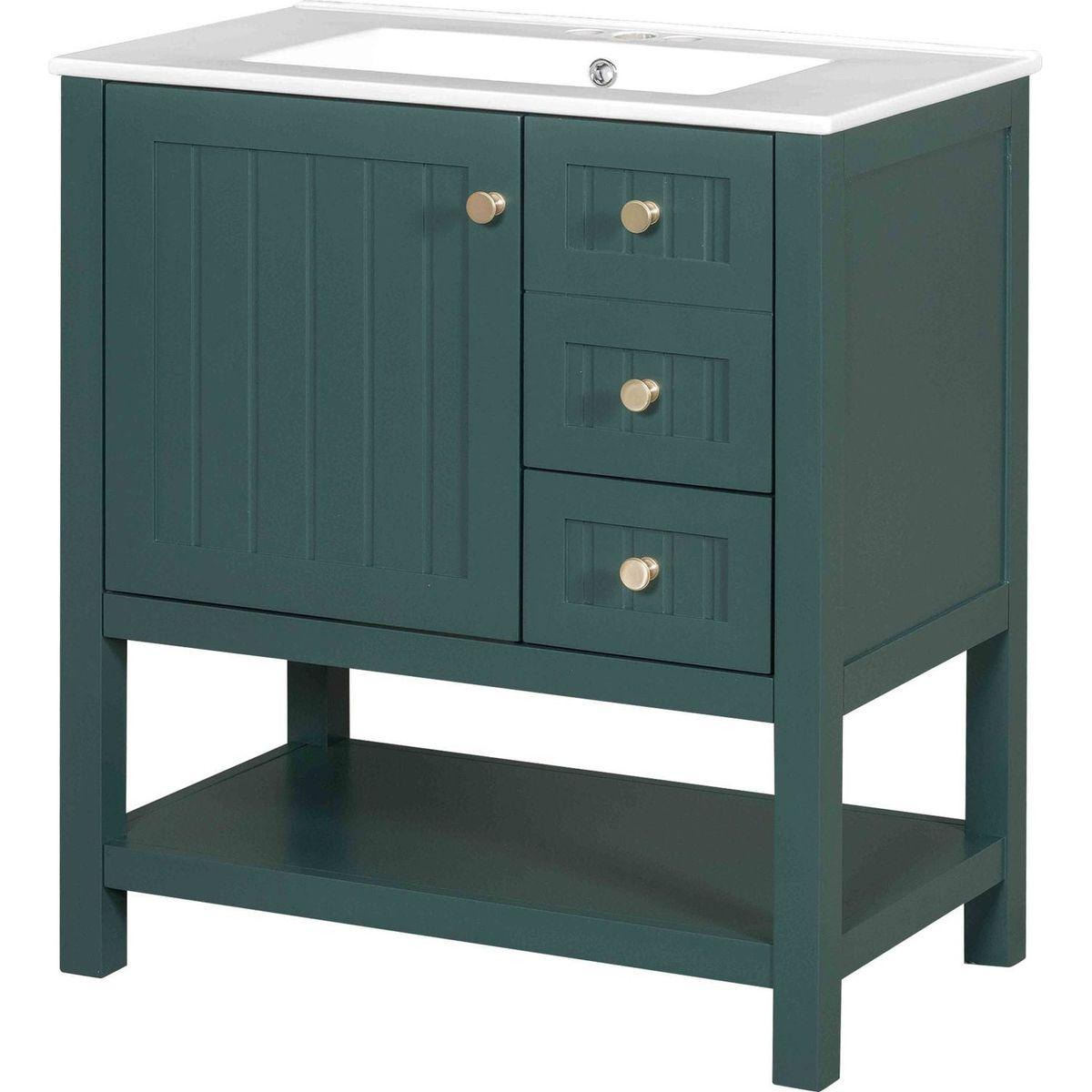 30inch Transitional Style Bathroom Vanity Cabinet Combo with Ceramic Sink