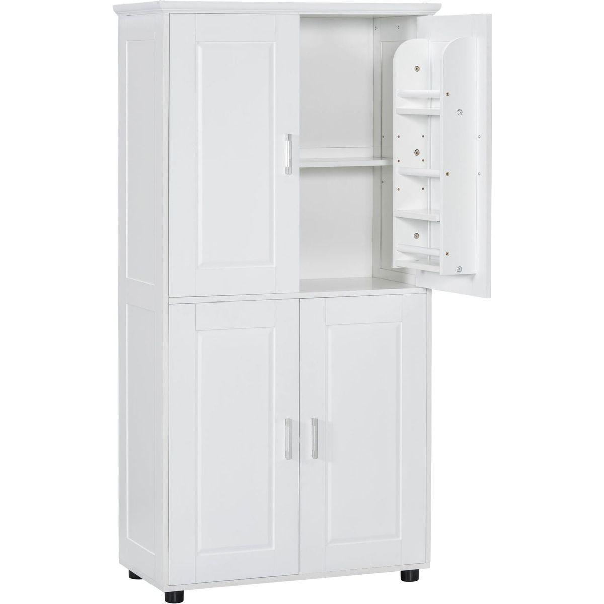 Tall and Wide Bathroom Floor Storage Cabinet, Bathroom Storage Unit, Freestanding Cabinet with 4 Doors, Adjustable Shelves, White