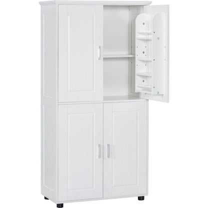 Tall and Wide Bathroom Floor Storage Cabinet, Bathroom Storage Unit, Freestanding Cabinet with 4 Doors, Adjustable Shelves, White