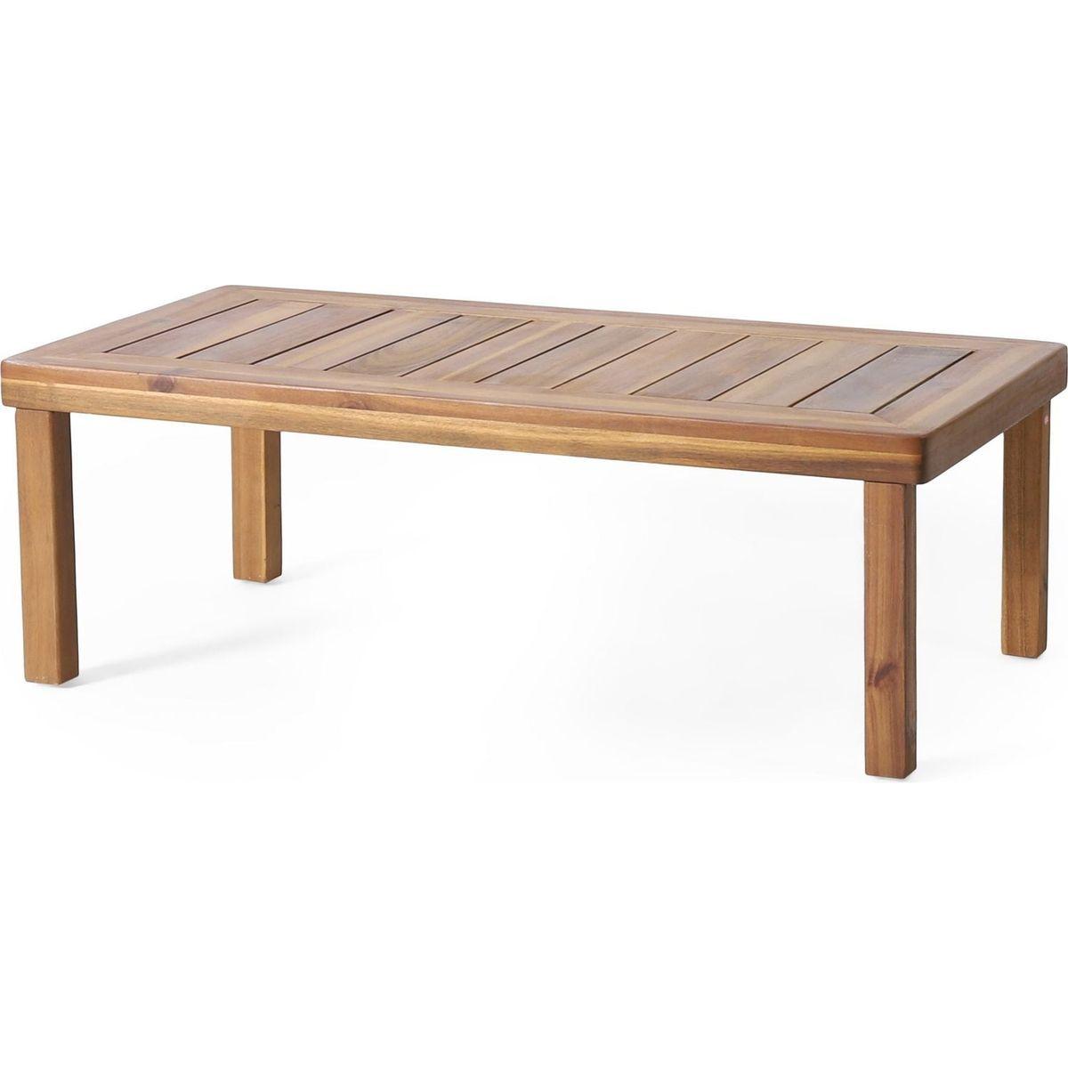 Teak Acacia Wood Loveseat and Coffee Table Set with Cream Cushions