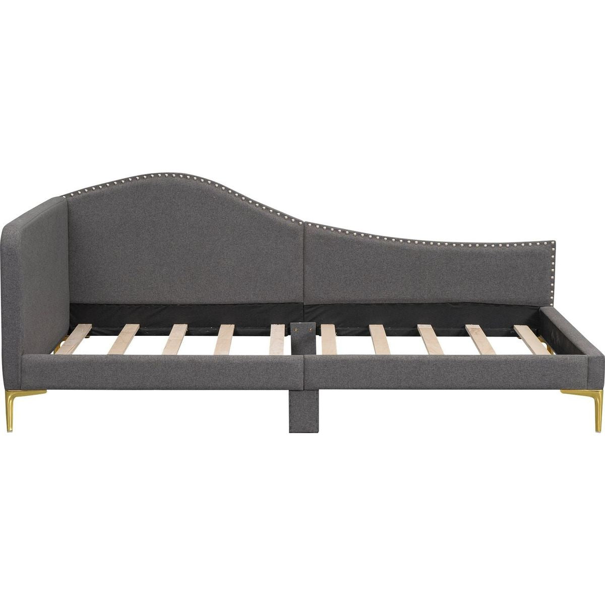 Twin Size Upholstered Daybed with Headboard and Armrest, Support Legs, Grey