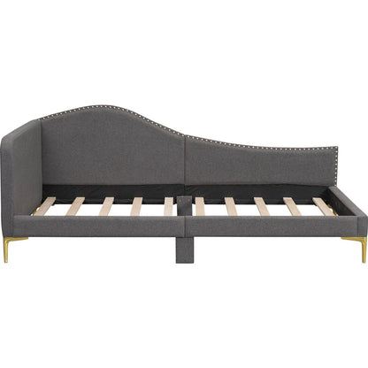 Twin Size Upholstered Daybed with Headboard and Armrest, Support Legs, Grey
