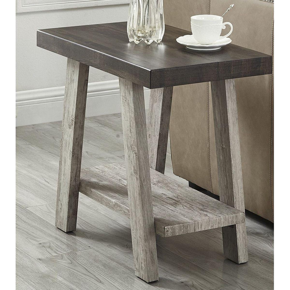 Athens Contemporary Two-Tone Wood Shelf Side Table in Weathered Walnut and Gray