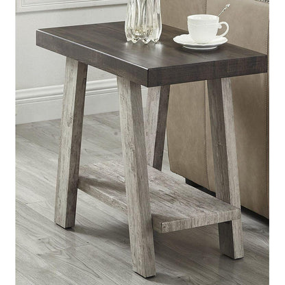 Athens Contemporary Two-Tone Wood Shelf Side Table in Weathered Walnut and Gray