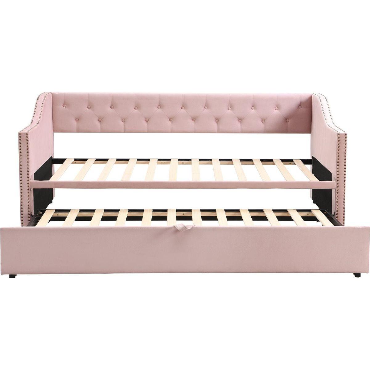 Twin Size Upholstered daybed with Pop Up Trundle, Pink