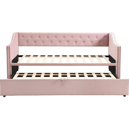 Twin Size Upholstered daybed with Pop Up Trundle, Pink