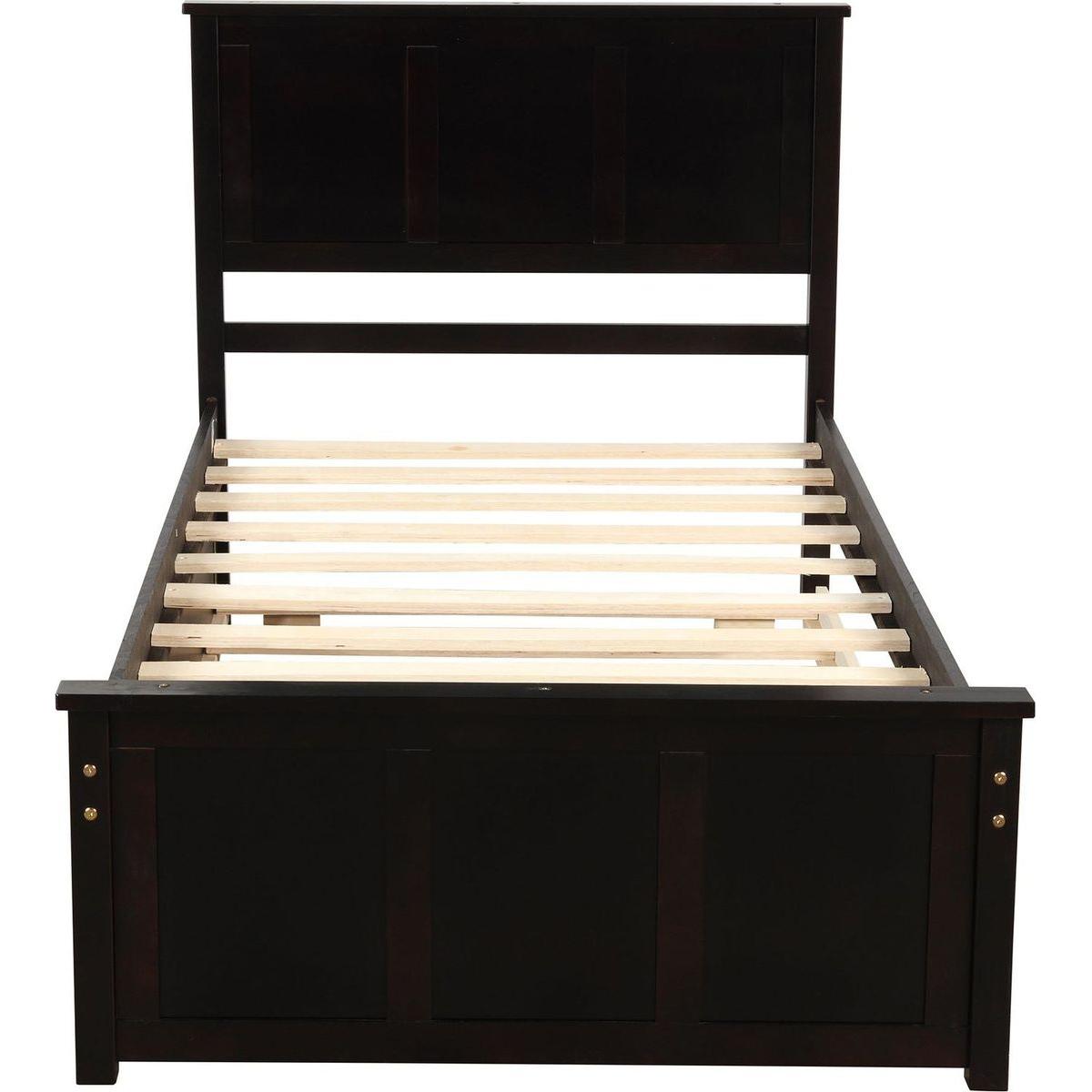 Platform Bed with Twin Size Trundle, Twin Size Frame, Espresso