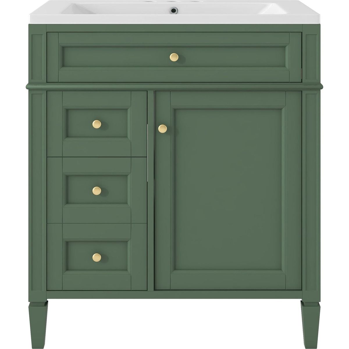 30" Bathroom Vanity with Top Sink, Modern Bathroom Storage Cabinet with 2 Drawers and a Tip-out Drawer, Single Sink Bathroom Vanity