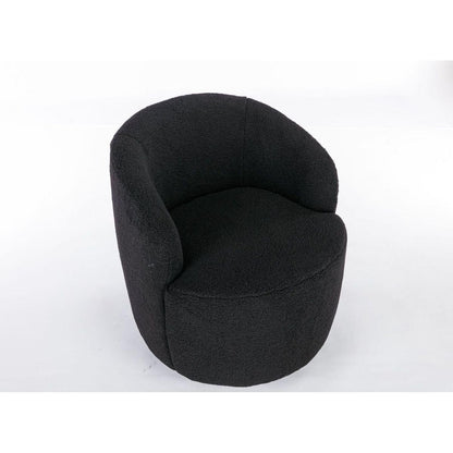 Teddy Fabric Swivel Accent Armchair Barrel Chair With Black Powder Coating Metal Ring,Black