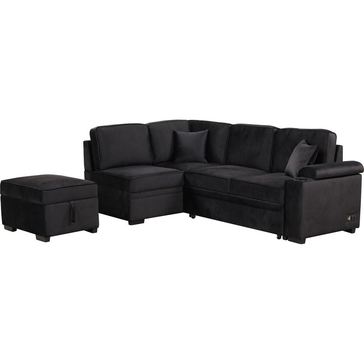 87.4" Sleeper Sofa Bed,2 in 1 Pull Out sofa bed L Shape Couch with Storage Ottoman for Living Room,Bedroom Couch and Small Apartment, Black