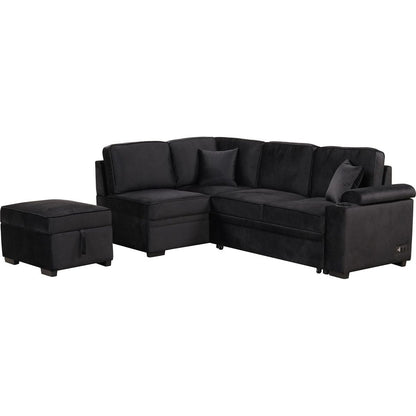 87.4" Sleeper Sofa Bed,2 in 1 Pull Out sofa bed L Shape Couch with Storage Ottoman for Living Room,Bedroom Couch and Small Apartment, Black