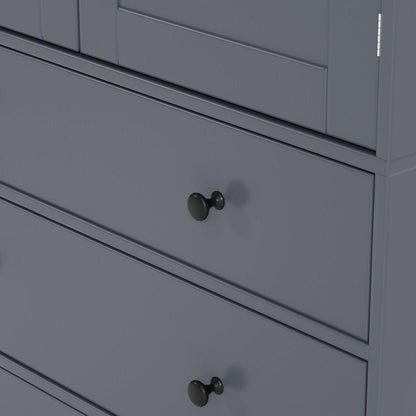 [Assembly Video Provided]77inch Farmhouse Kitchen Pantry, Freestanding Tall Cupboard Storage Cabinet with 3 Adjustable Shelves, 8 Door Shelves, 3 Drawers for Kitchen, Dining Room, Gray