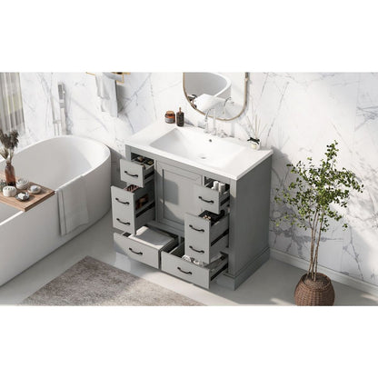 36" Bathroom Vanity with Sink Combo, Six Drawers, Multi-Functional Drawer Divider, Adjustable Shelf, Grey