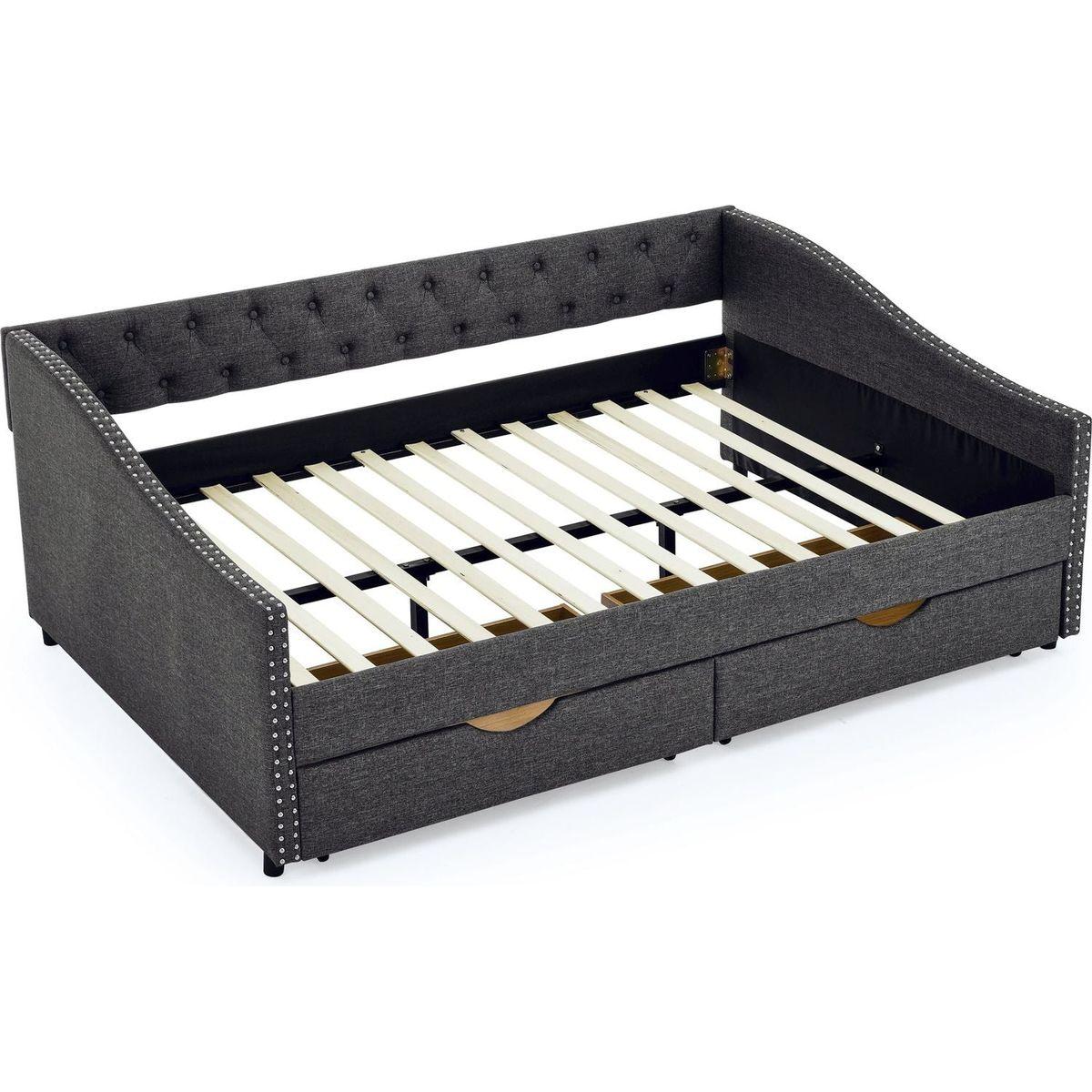 Full Size Daybed with Drawers Upholstered Tufted Sofa Bed, with Button on Back and Copper Nail on Waved Shape Arms(80.5"x55.5"x27.5")
