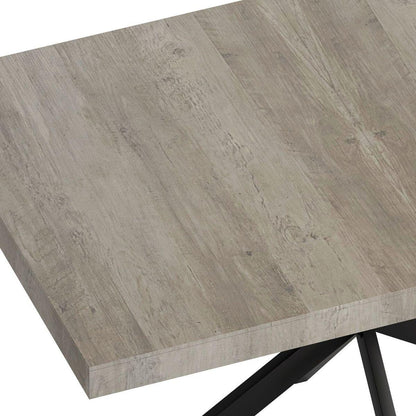 55.11" -70.86"Retro Rectangular Stretch Dining Table, Grey Carole Top With Black Embossed Center Plate, Black Fine Sand Cross Iron Foot Base Dining Table, With Storage Box.