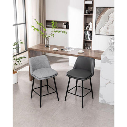 Counter Height Swivel Bar Stools Set of 2, 360 Swivel Upholstered Barstools with Back and Metal Legs, 25.6" Seat Height,Counter Stools for Kitchen Island and Pub,Linen Cloth,Grey