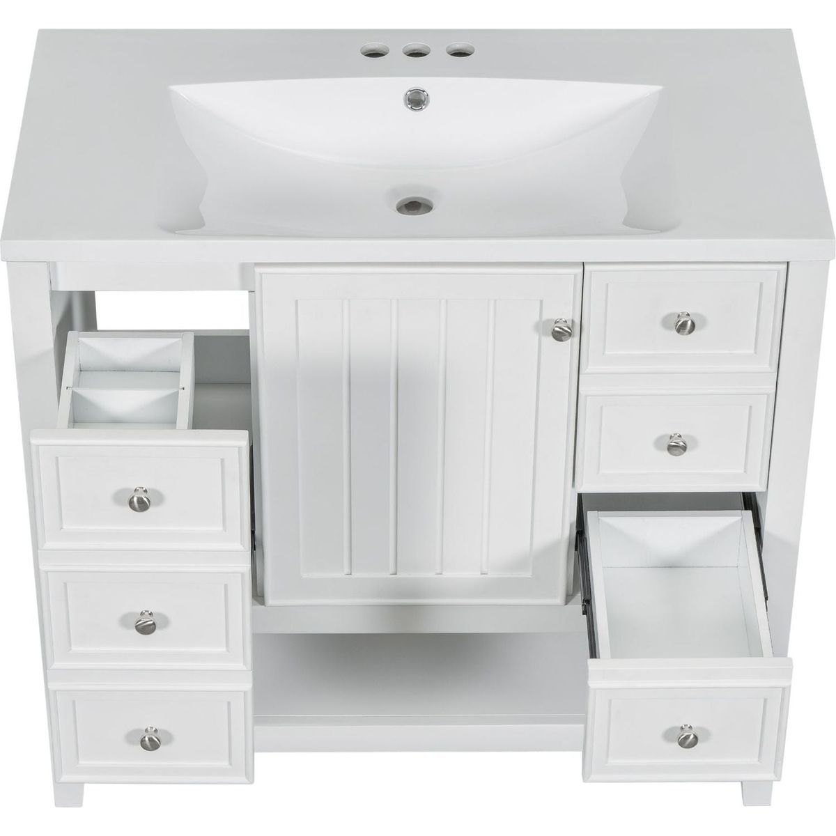 36" Bathroom Vanity with Sink Combo, One Cabinet and Three Drawers, Solid Wood and MDF Board, White