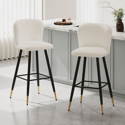 30'' modern style barstool,with white seats, black metal legs, and gold - tipped ends,suitable for various decoration styles