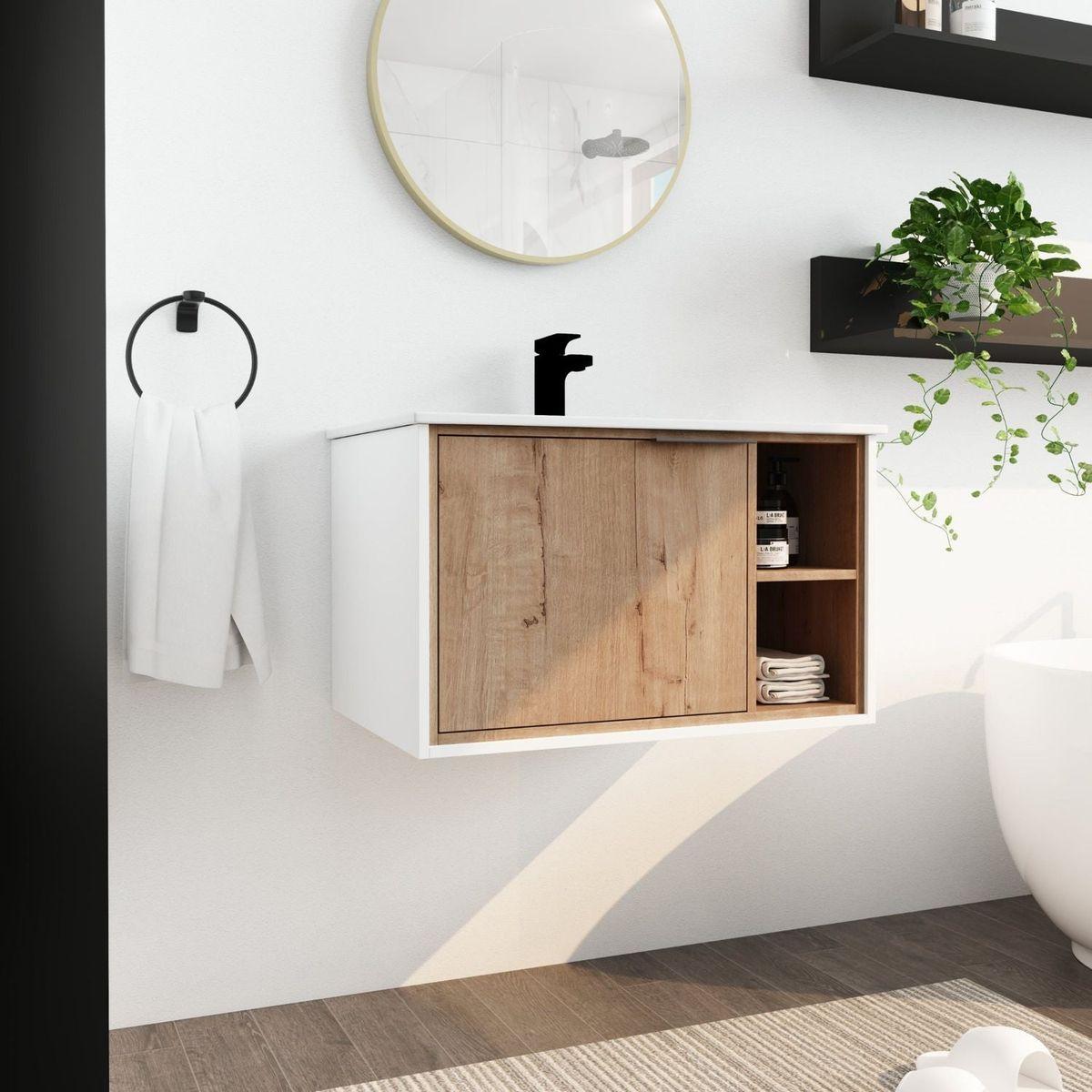 30" Floating Wall-Mounted Bathroom Vanity with Ceramics Sink & Soft-Close Cabinet Door