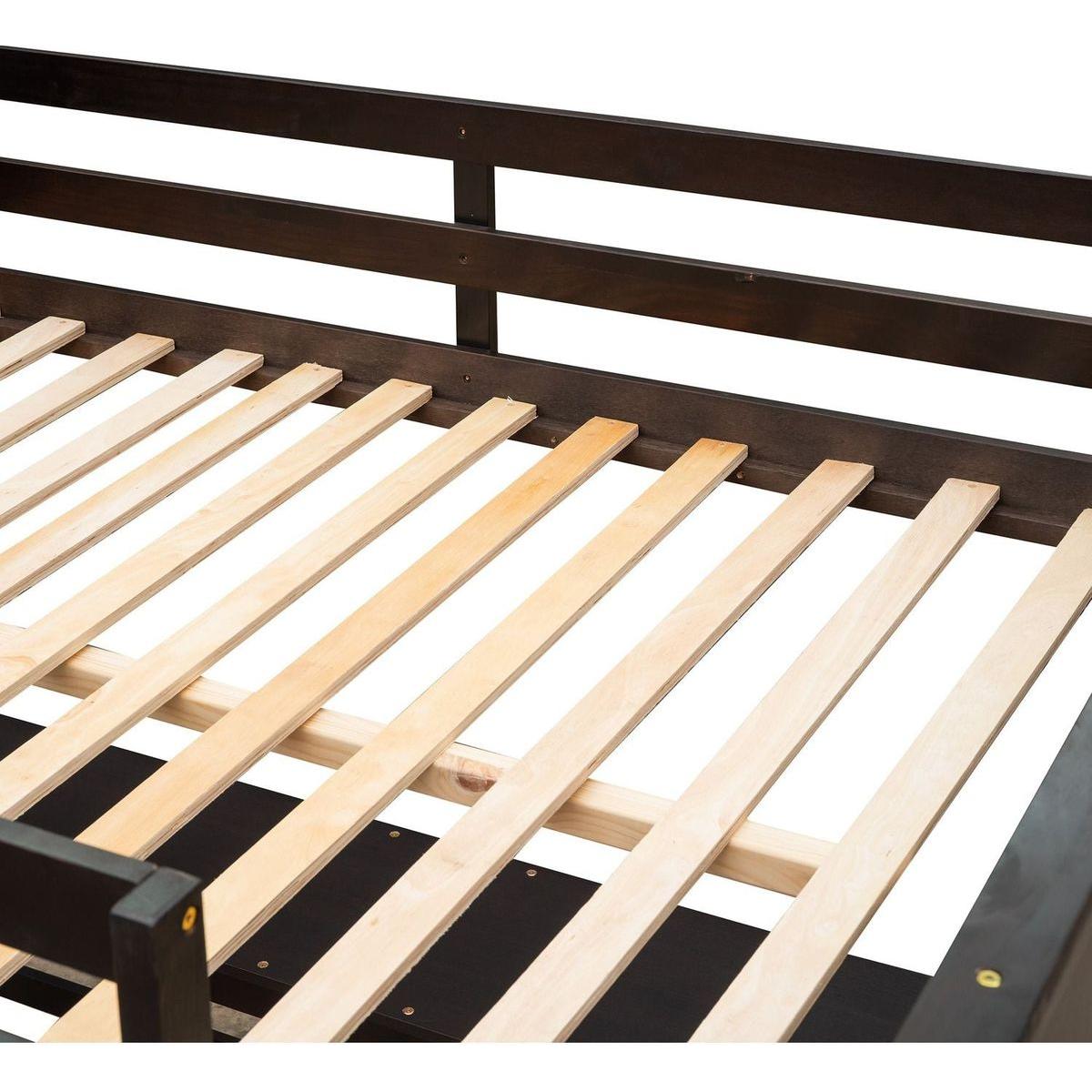 Full size Loft Bed with Shelves and Desk, Wooden Loft Bed with Desk - Espresso