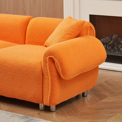 orange teddy velvet fabric, with 3 pillows, three-person sofa can be placed in the living room and other scenes