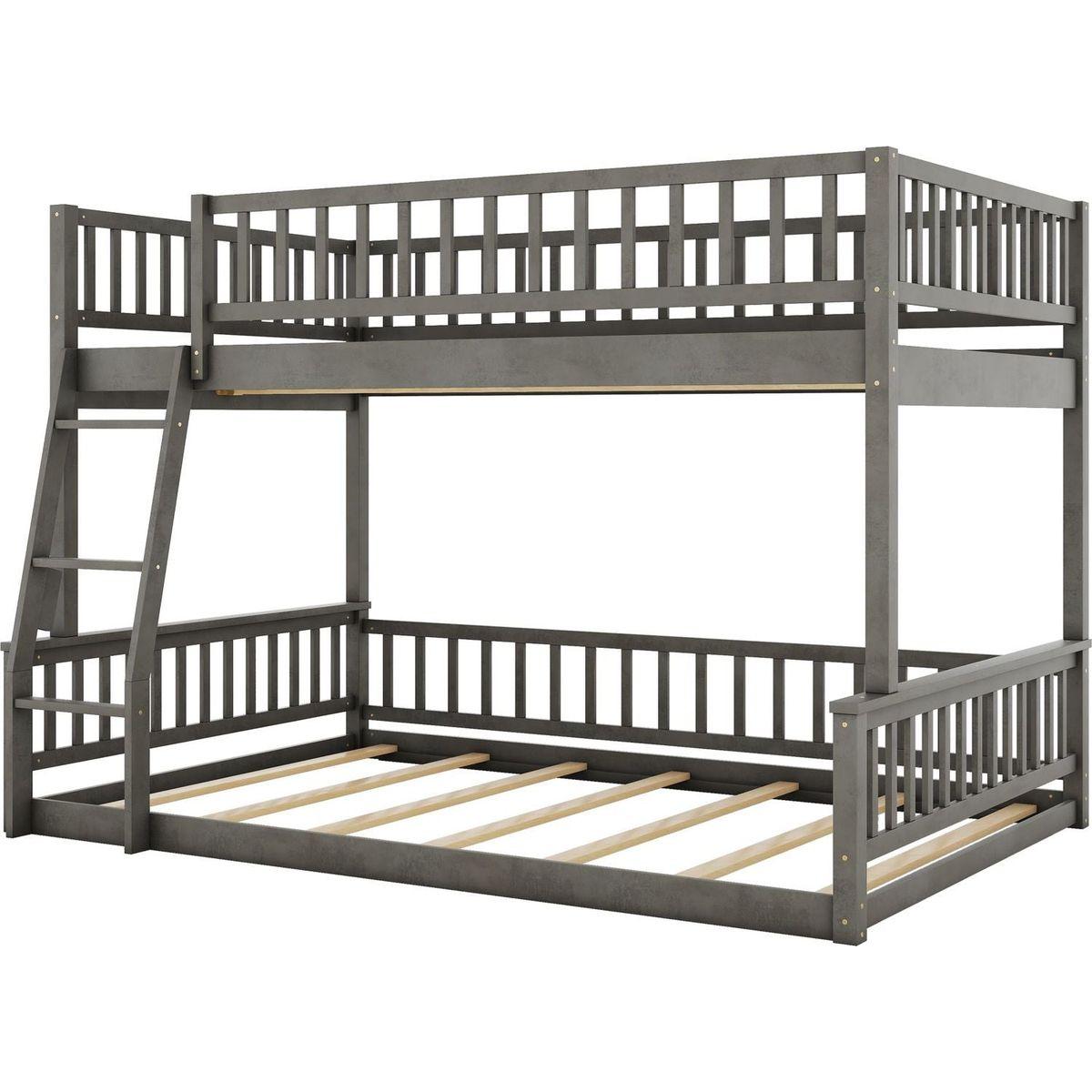 Full XL over Queen Bunk Bed with Ladder and Guardrails, Gray