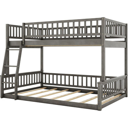 Full XL over Queen Bunk Bed with Ladder and Guardrails, Gray