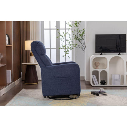 Linen Fabric Swivel Rocking Chair Gilder Chair With Pocket,Navy Blue