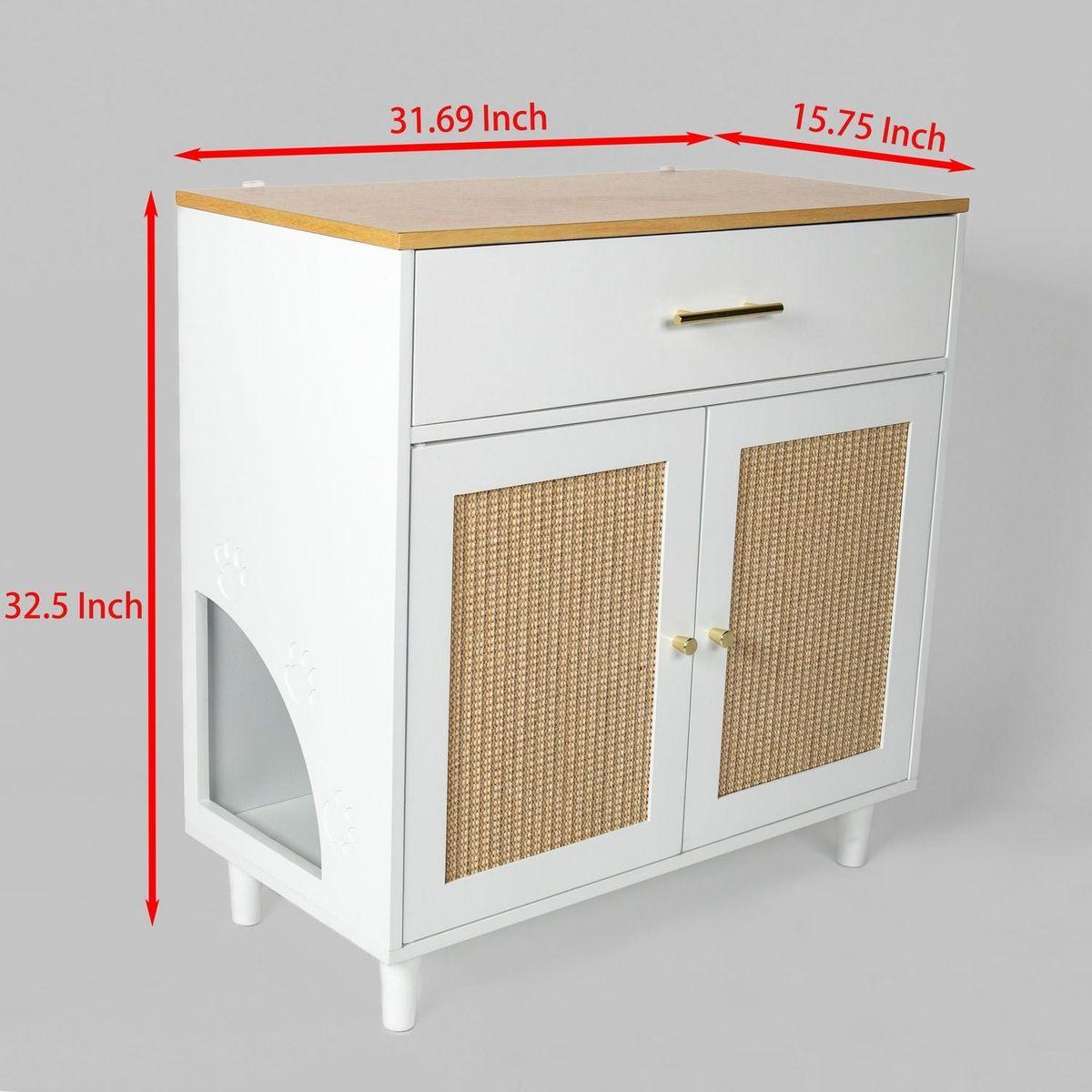 Cat Litter Box Enclosure with Scratch Pad, Hidden Litter Box Furniture, Wooden Pet House Sideboard, Storage Cabinet, Fit Most Cat and Litter Box, for Living Room Bedroom Office